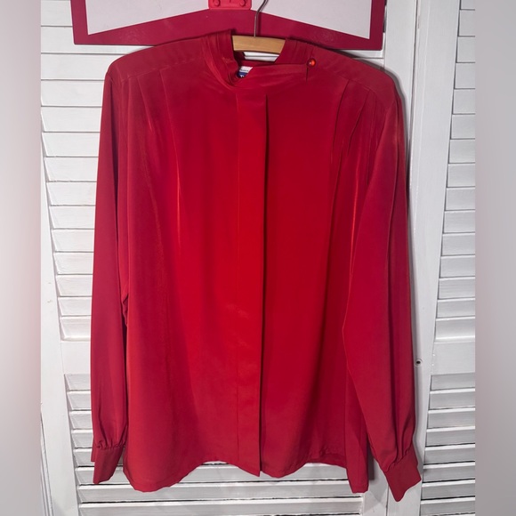 Pendleton Tops - Pendleton Classic Red Pleated Mock Neck Blouse Size 12